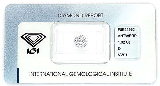 Foto 1 - River D VVS1 Einkaräter Diamant 1,02 Carat Brillant IGI, D5161