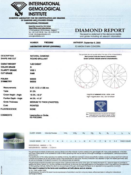 Foto 9 - River D VVS1 Einkaräter Diamant 1,02 Carat Brillant IGI, D5161