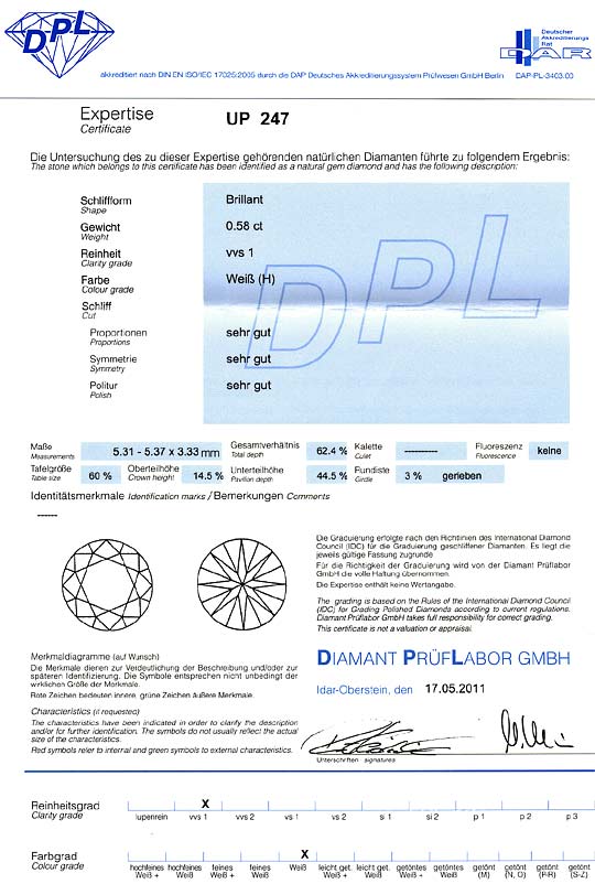 Foto 9 - Diamant 0,58Carat Brillant DPL Expertise Wesselton VVS1, D6243