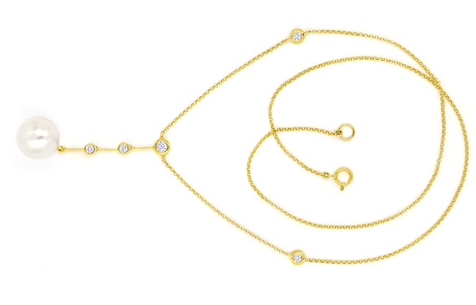 Foto 1 - Y Gold-Collier mit riesiger Südsee Perle und Brillanten, S1247