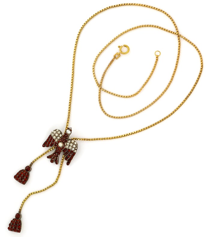 Foto 4 - Antike Taube mit Granaten und Perlen als tolles Collier, S1519